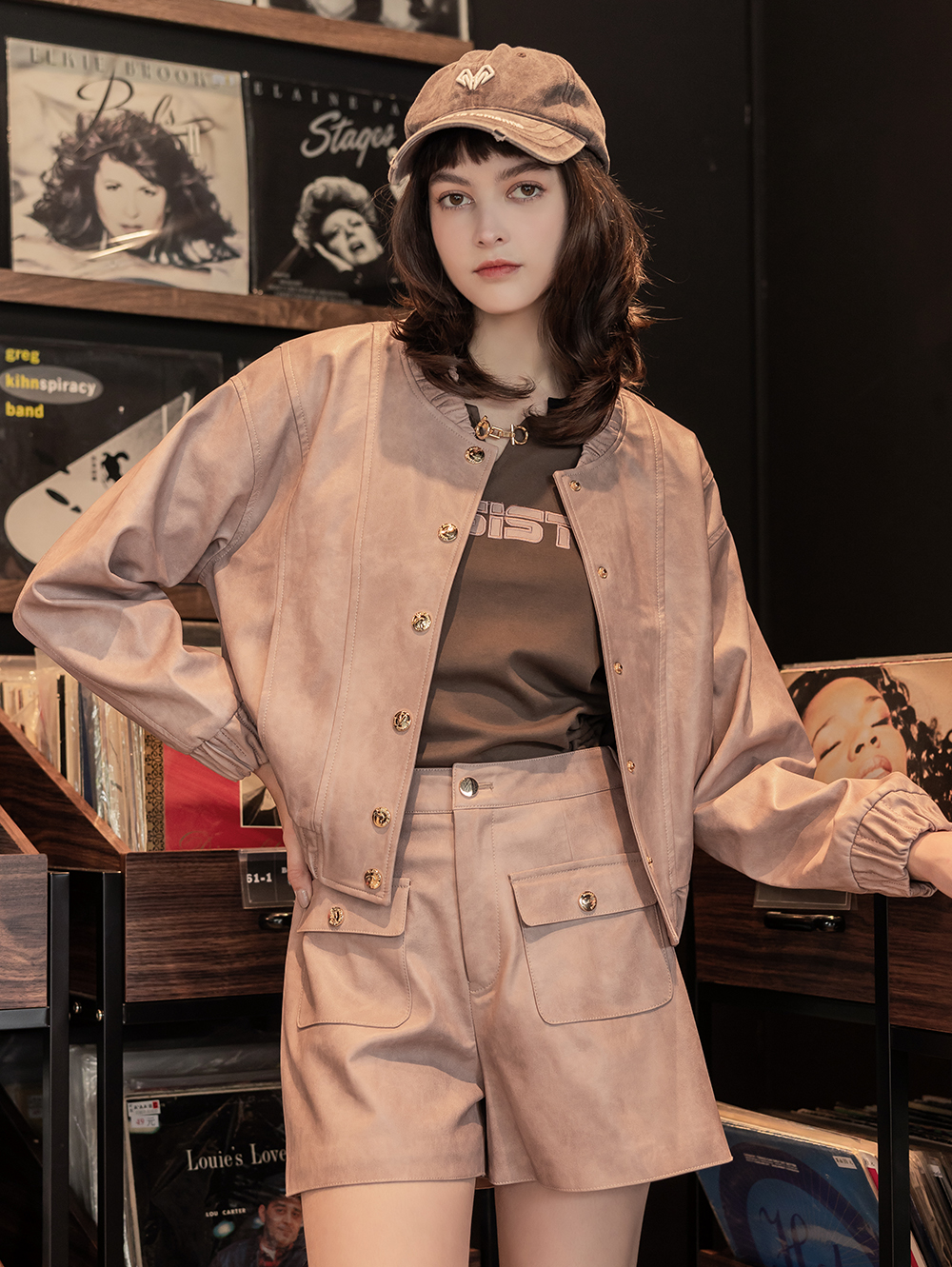 abito金屬釦皮革棒球外套