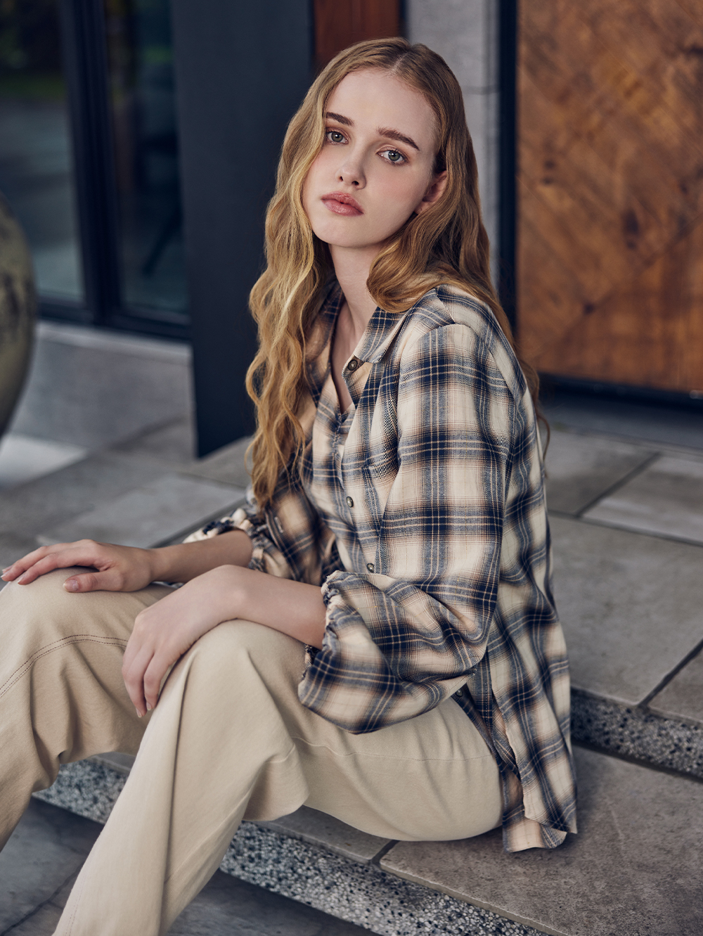 abito復古格紋兩件式襯衫