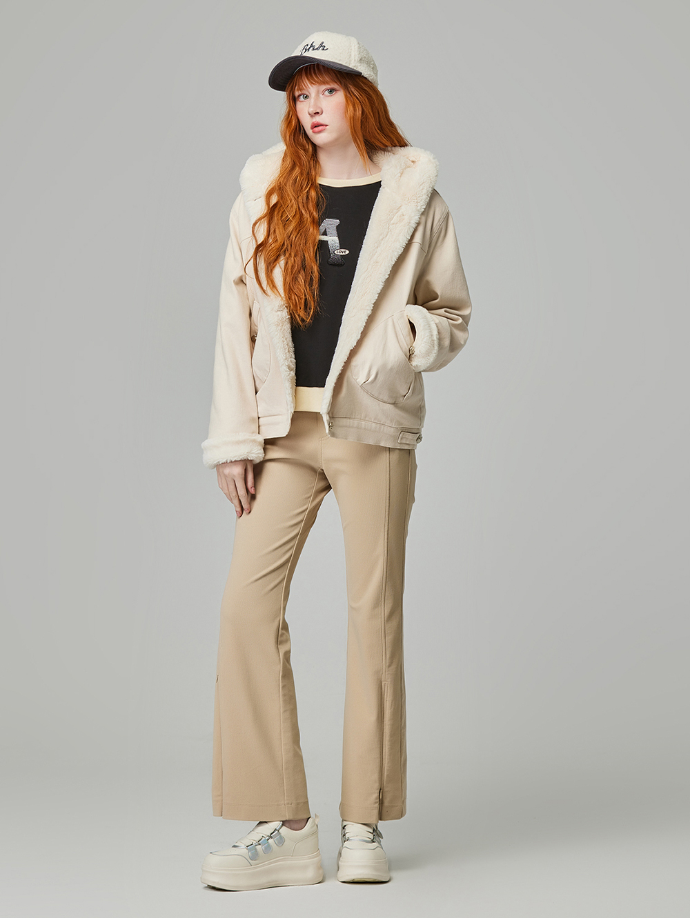 abito修身側開拉鍊微喇叭長褲