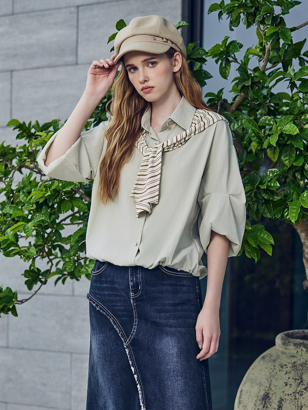 abito質感針織披肩襯衫