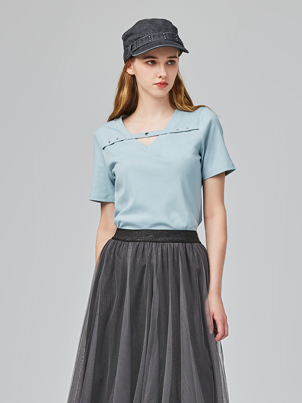 abito甜美條紋V領愛心上衣