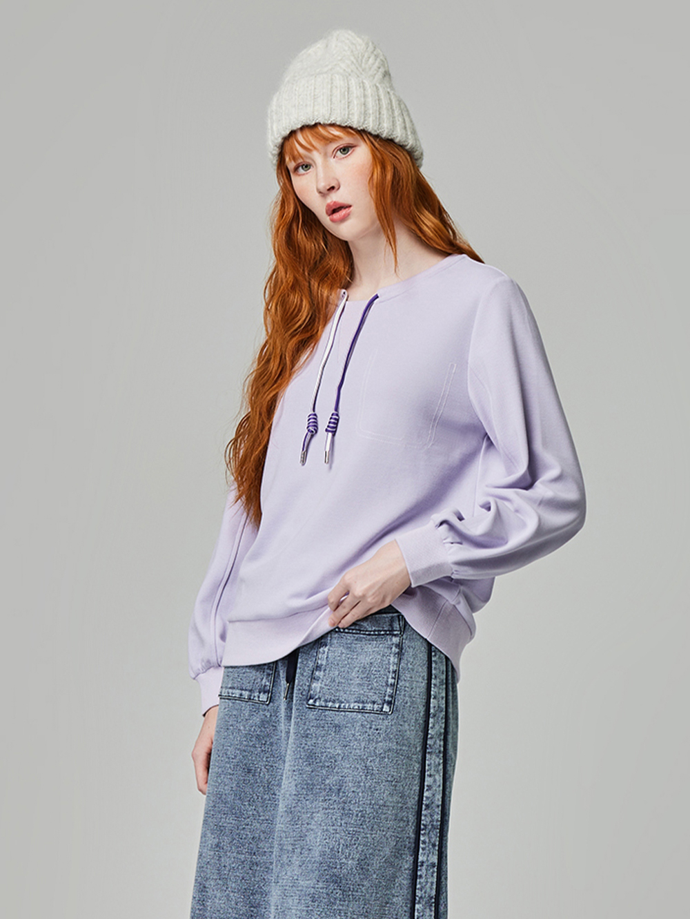 abito甜美圓領抽繩上衣