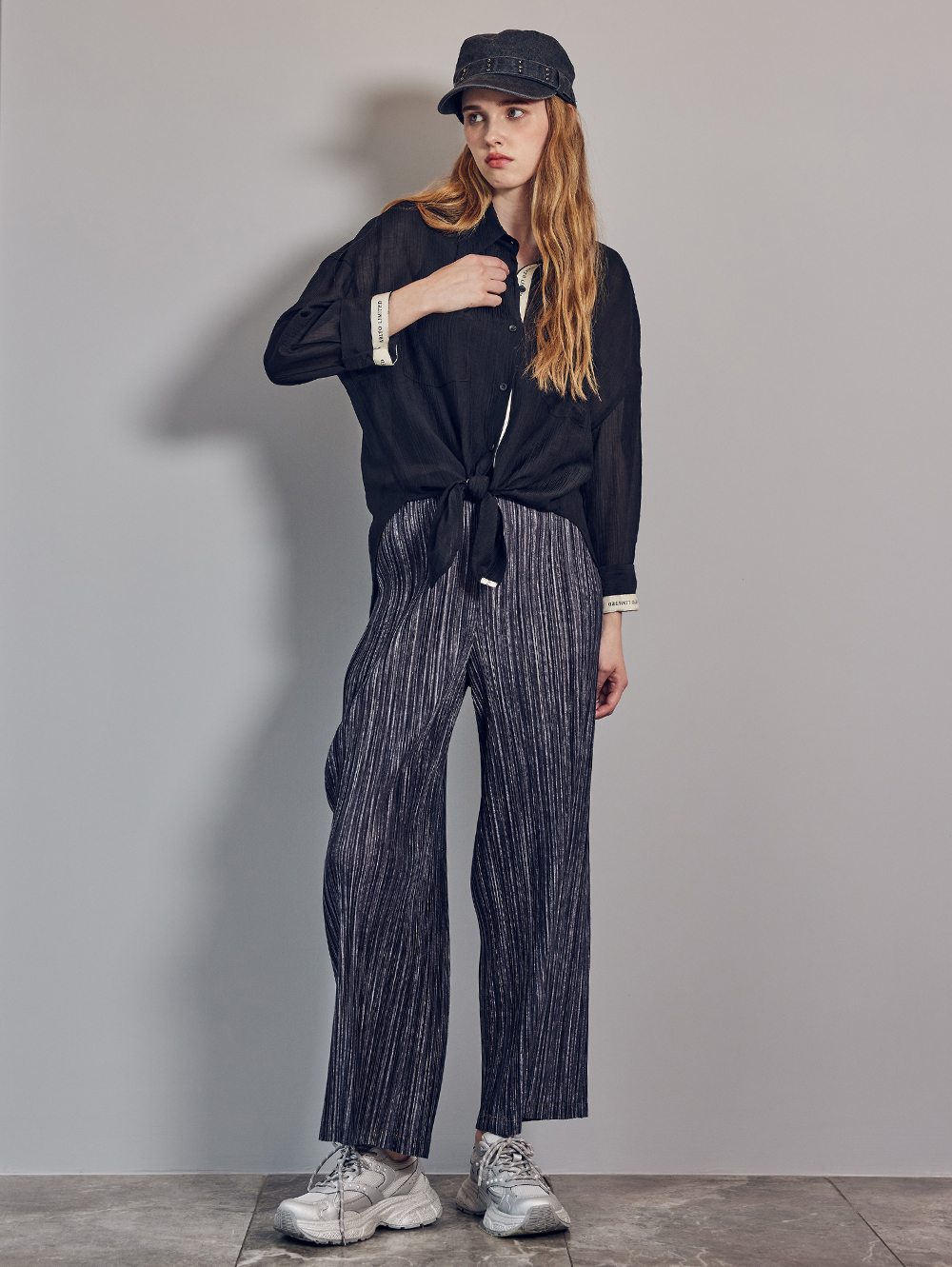 abito輕薄褶皺鬆緊腰寬褲