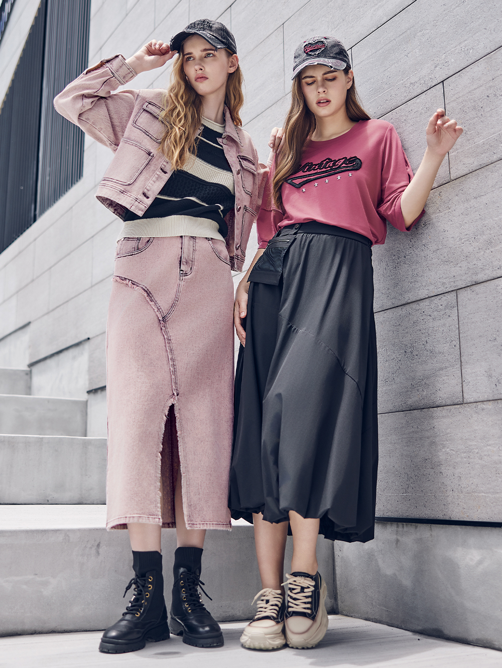 abito造型斜邊抽鬚牛仔裙