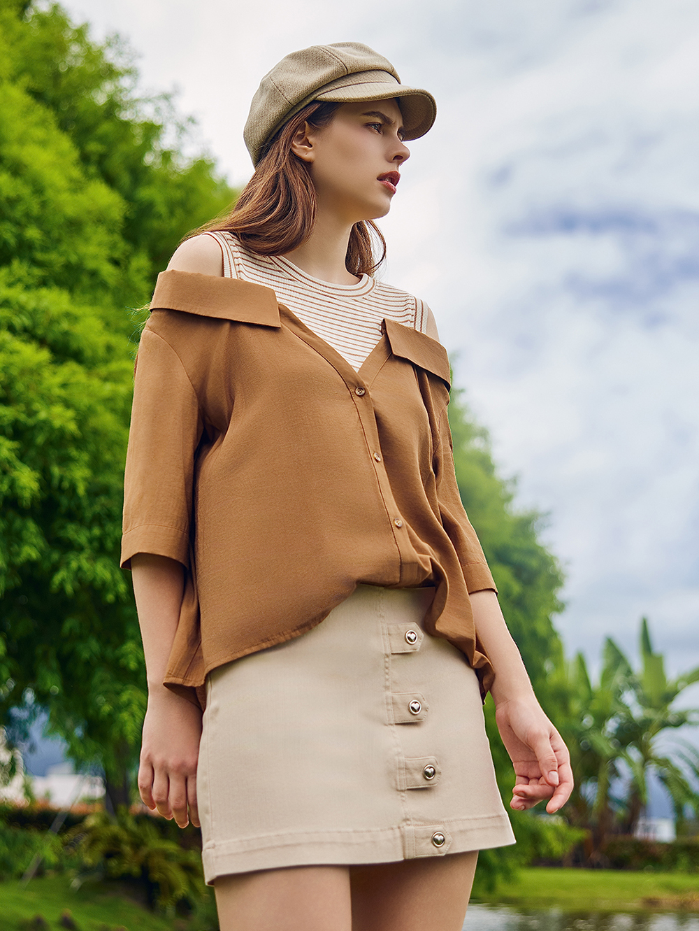 abito棉質愛心排釦牛仔窄裙