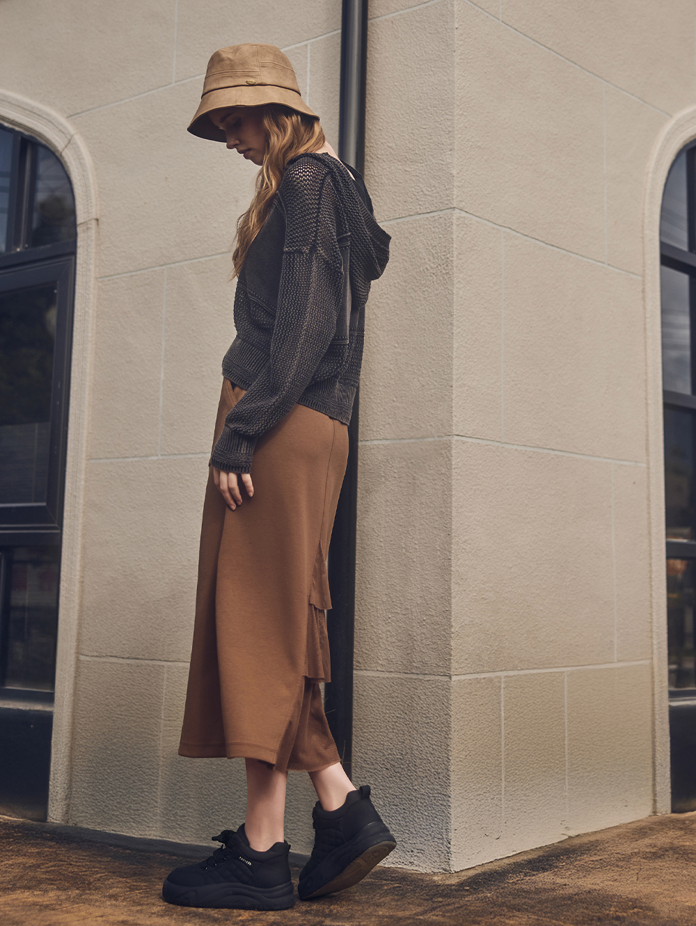 abito高腰抽繩大口袋長裙