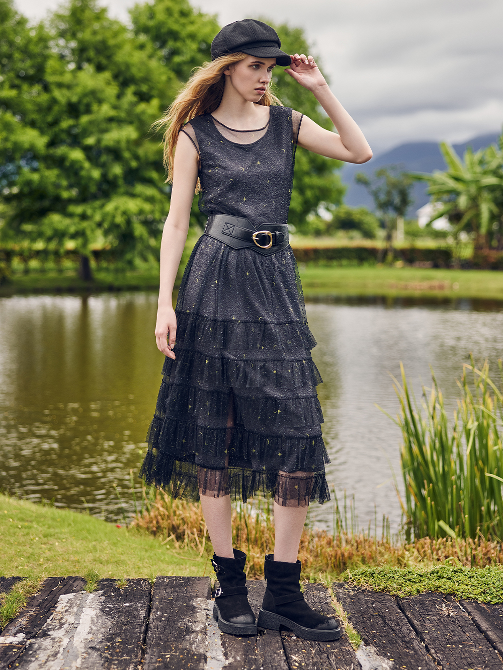 abito氣質透膚網紗連身裙