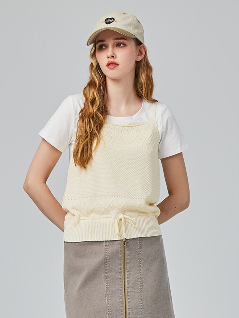 abito兩件式菱形花紋針織背心