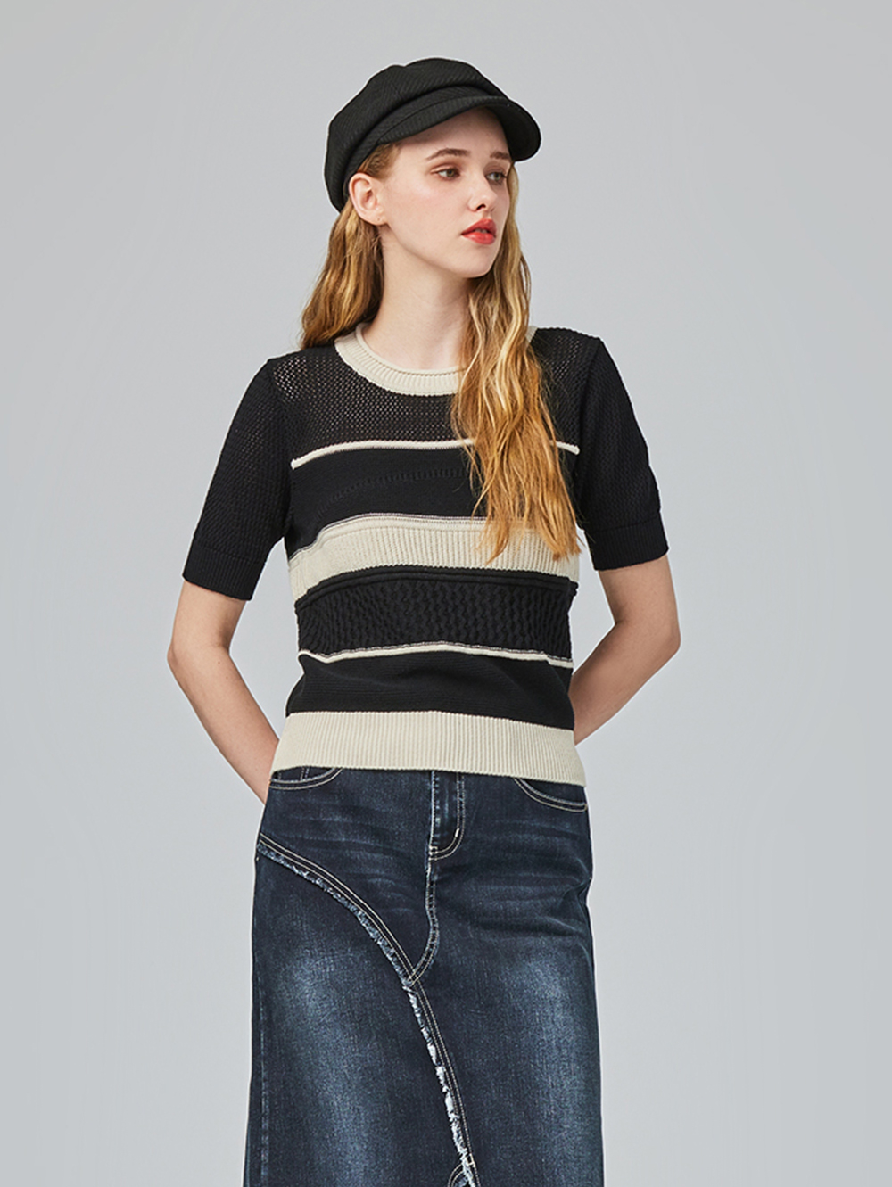 abito質感拼接針織上衣