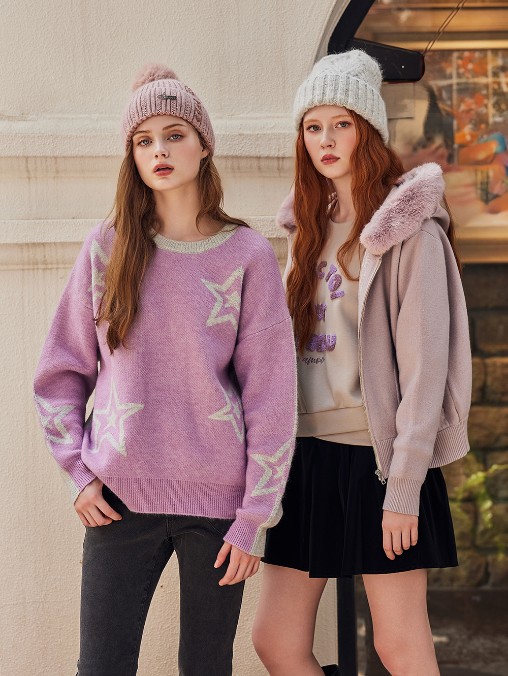 abito跳色拼接星星針織上衣