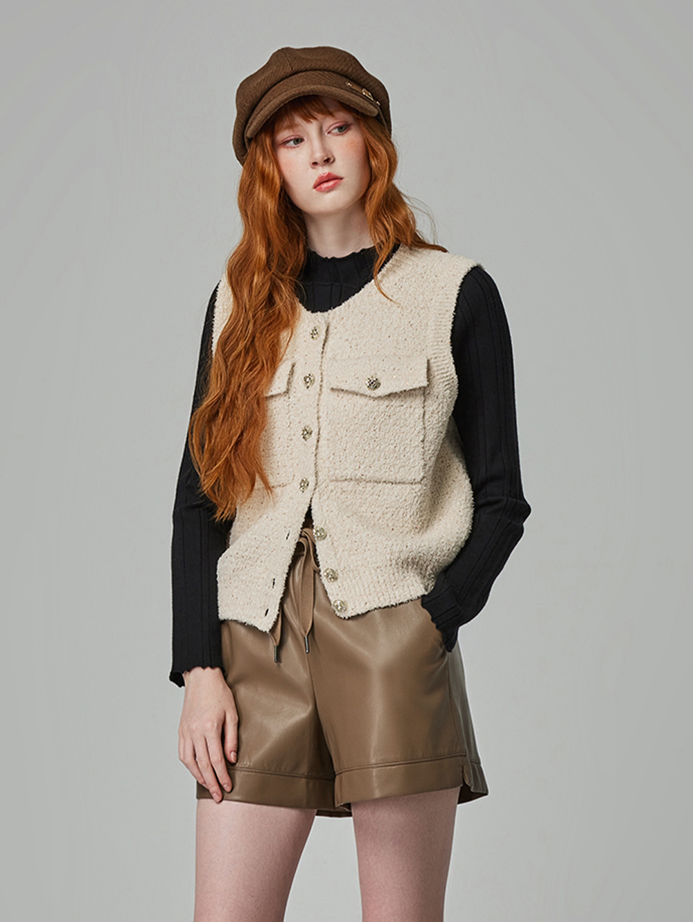 abito氣質緹花金釦背心