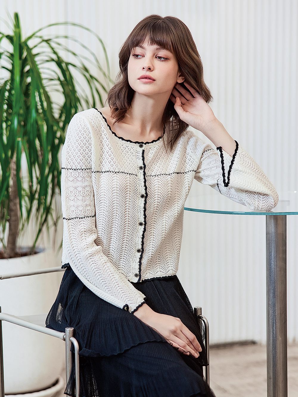 abito菱格透膚針織上衣