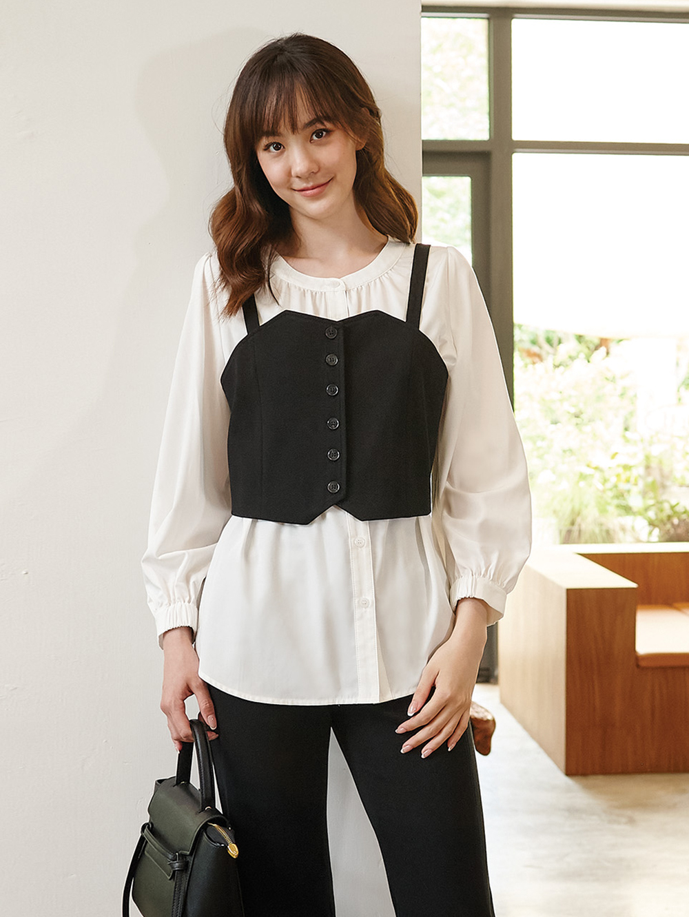 DITA氣質兩件式造型襯衫(襯衫+背心)