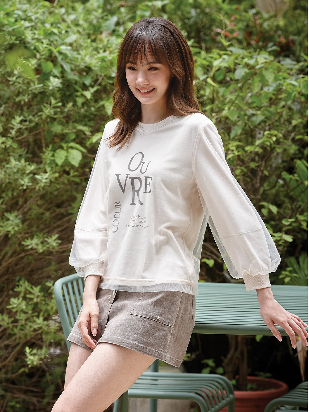 DITA層次感拼接薄紗印花T-shirt