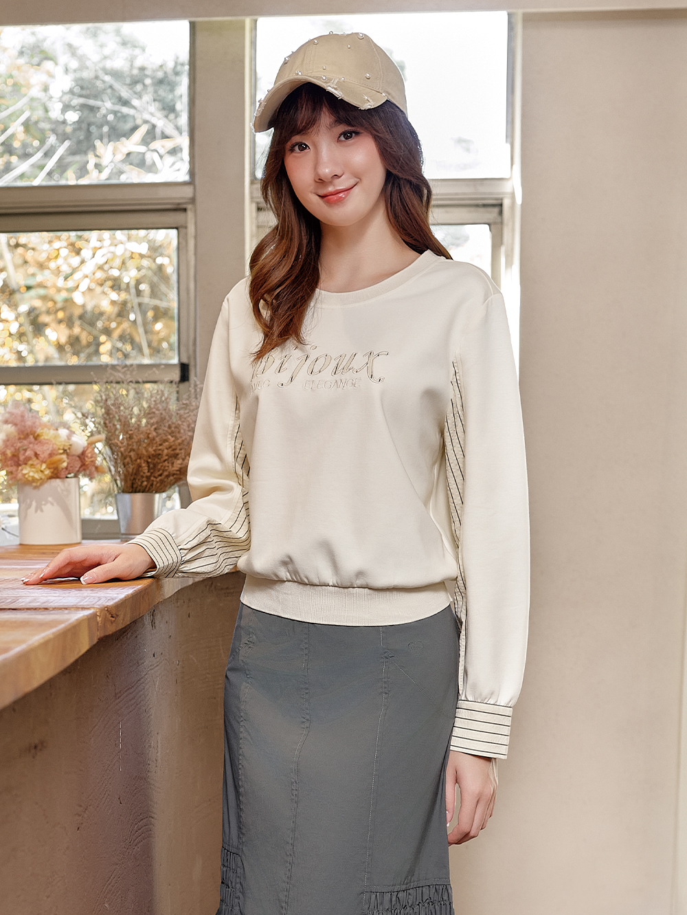 DITA休閒拼接條紋細節衛衣