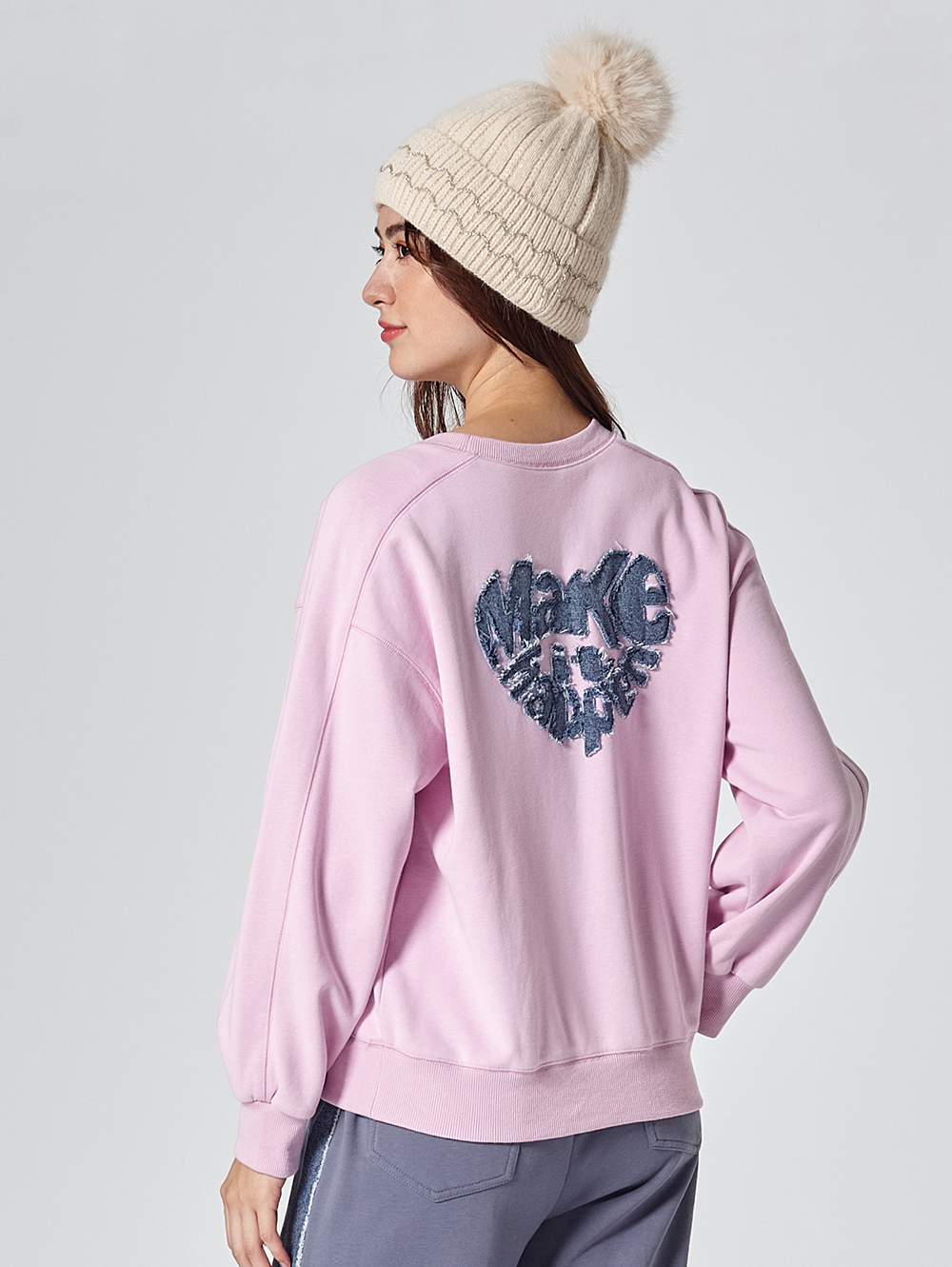 DITA韓系牛仔愛心大學t