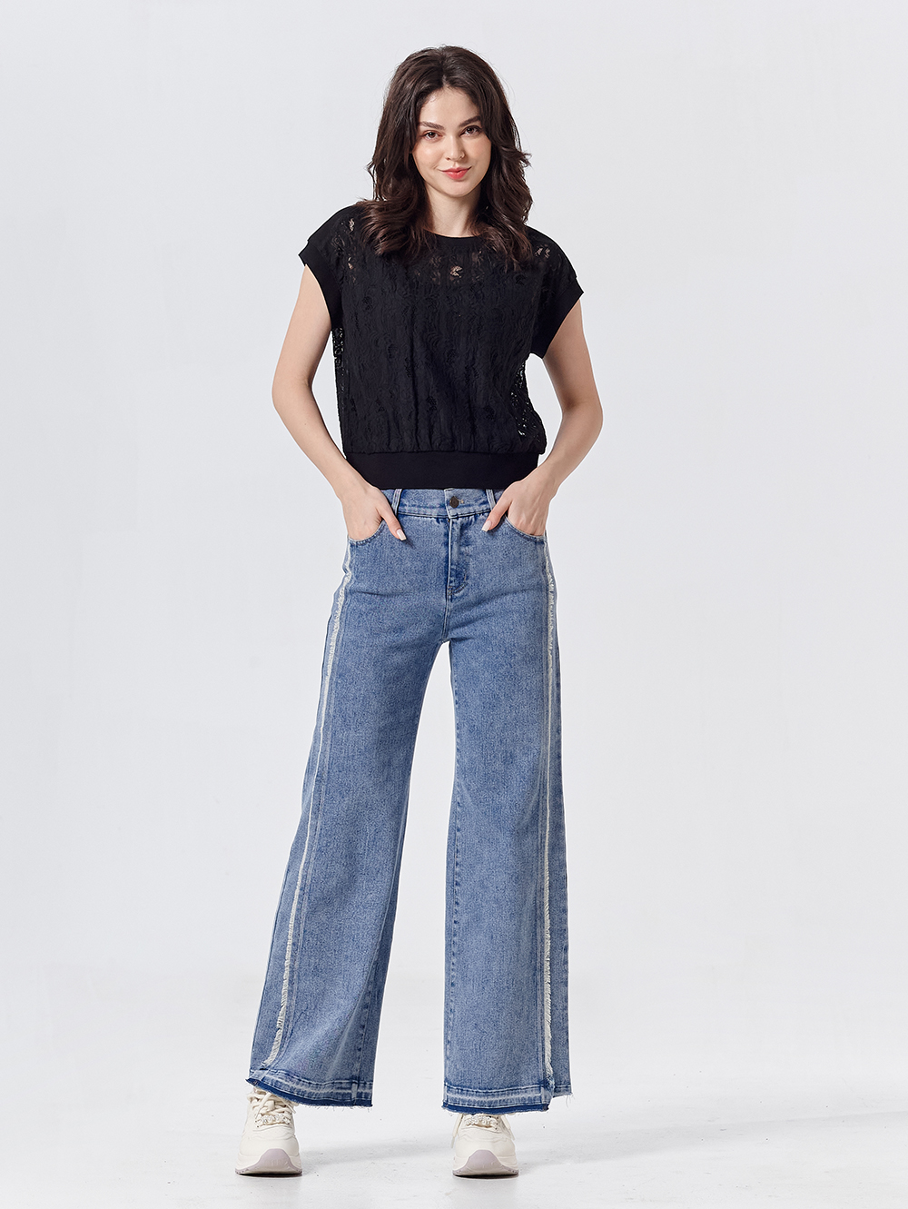 DITA個性抽鬚牛仔寬褲