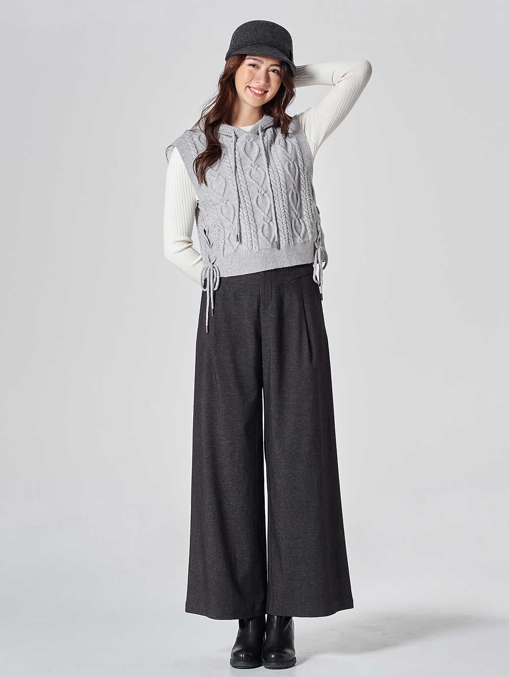 DITA質感花灰西裝寬褲