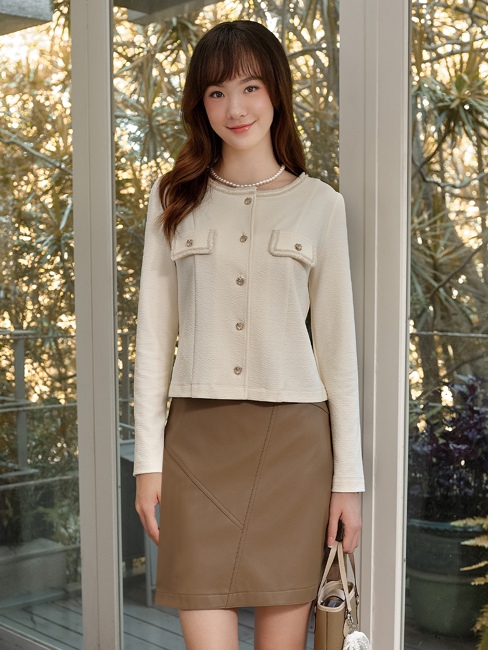 DITA個性不對稱剪接皮短裙