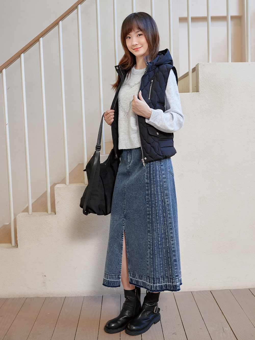 DITA造型感開岔牛仔A字裙