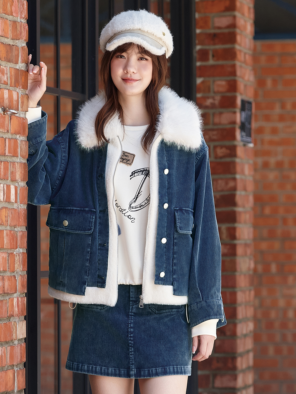 DITA甜酷感剪接毛絨寬版外套