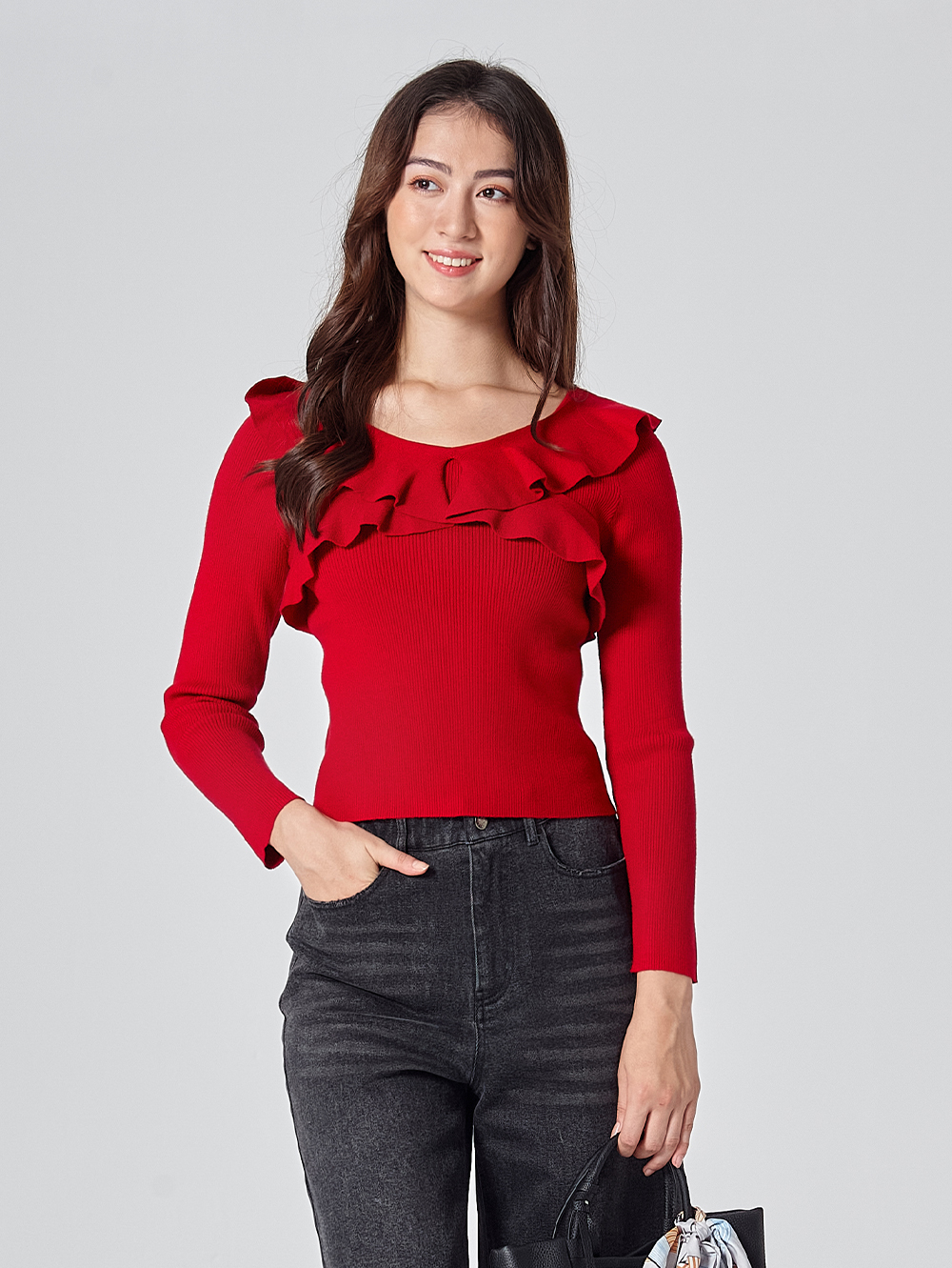 DITA甜美荷葉領針織上衣