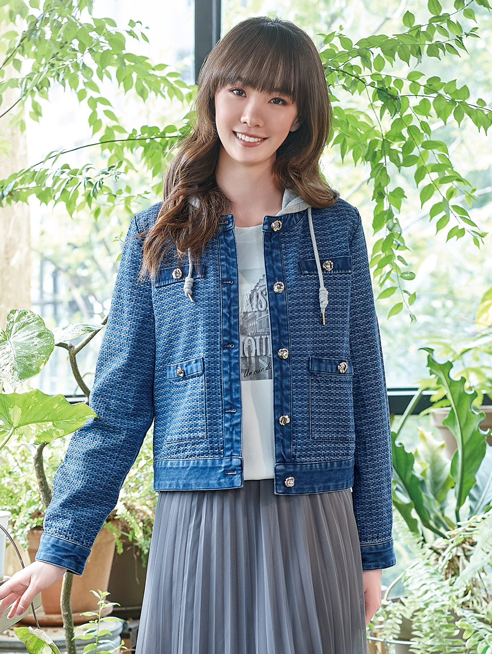 DITA個性刷紋牛仔拼接外套