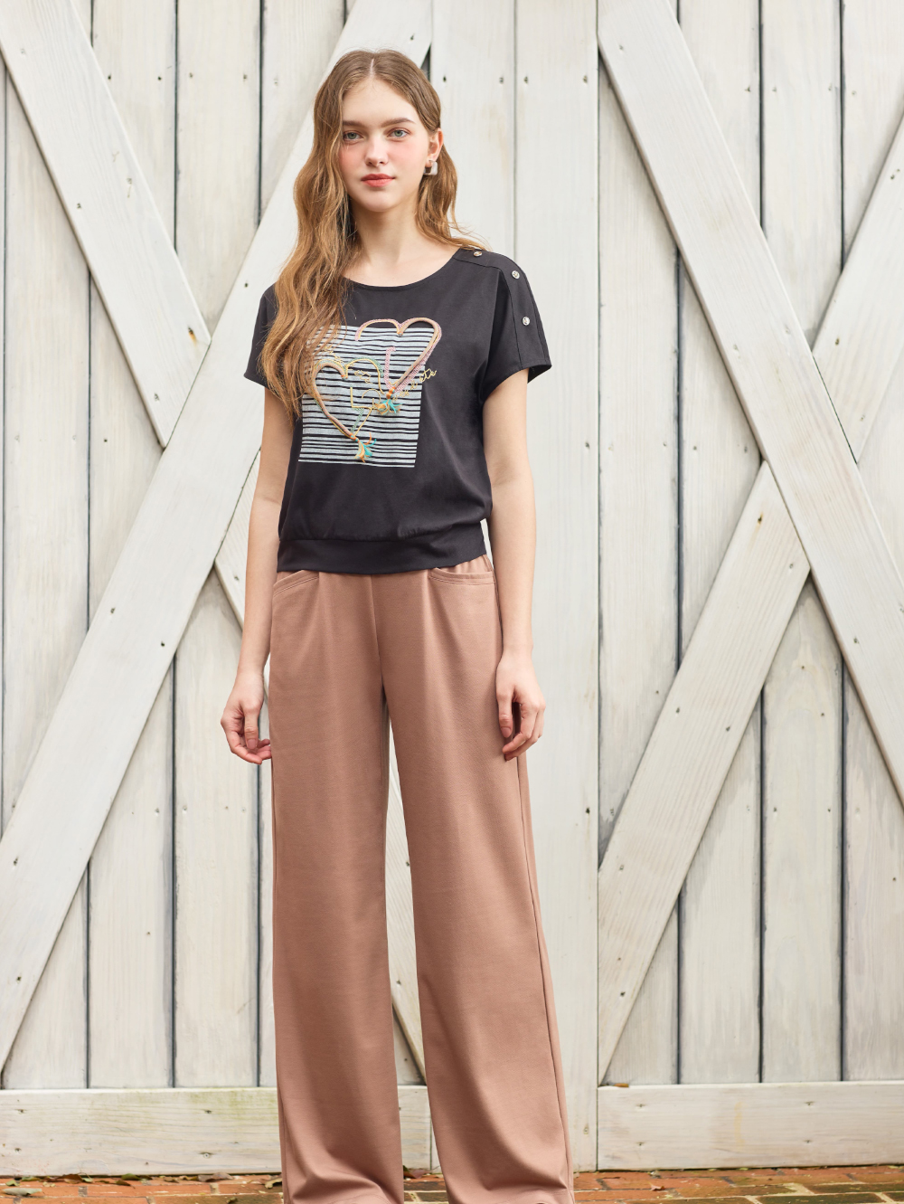 JOAN腰頭配色彈性羅馬寬褲