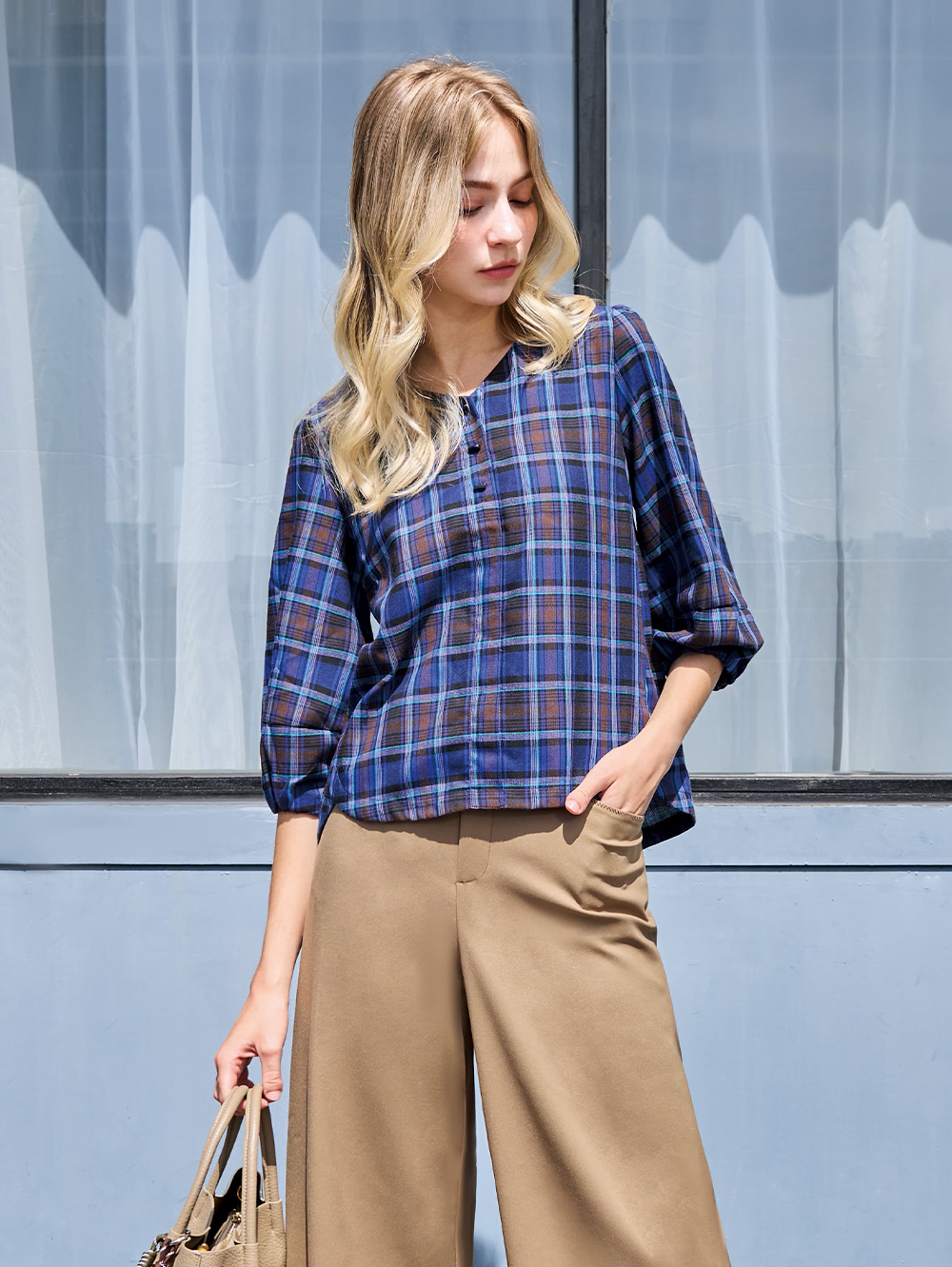 JOAN日系格紋質感上衣