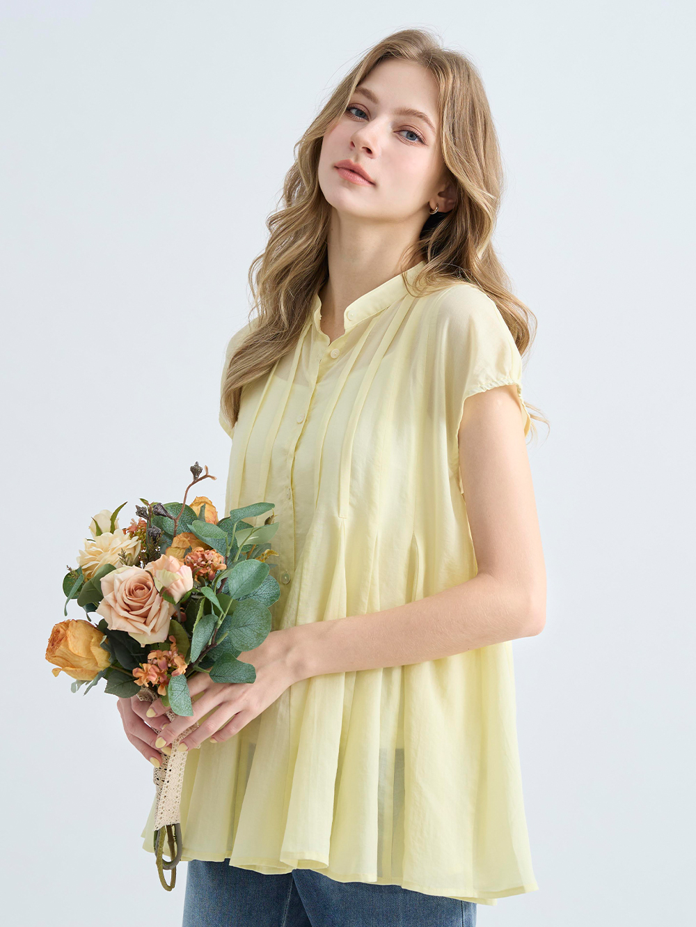 JOAN輕盈透膚棉質散擺上衣