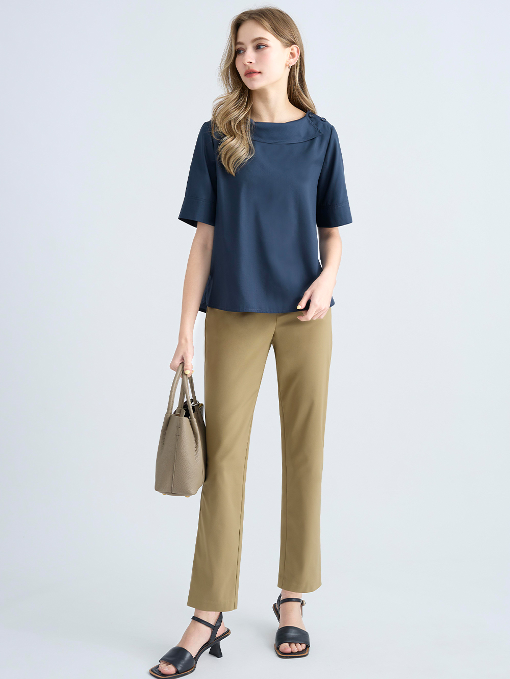 JOAN彈性棉職裝直筒褲