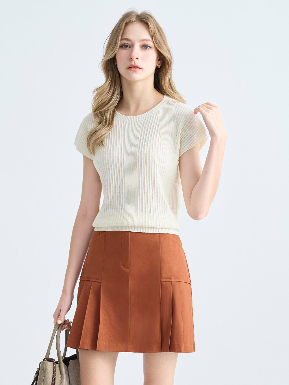 JOAN文藝氣息雙邊壓褶短裙