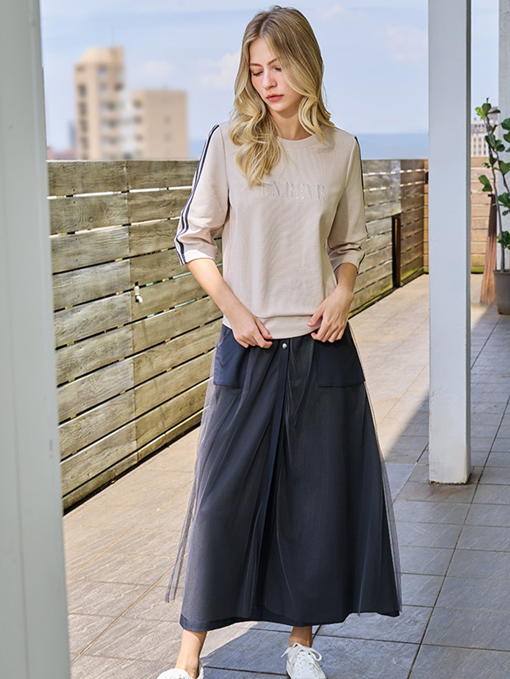 JOAN工裝感網紗裙