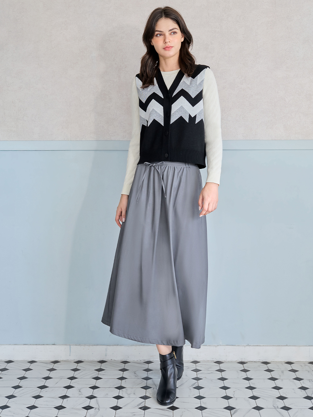 JOAN皮革綁帶長圓裙