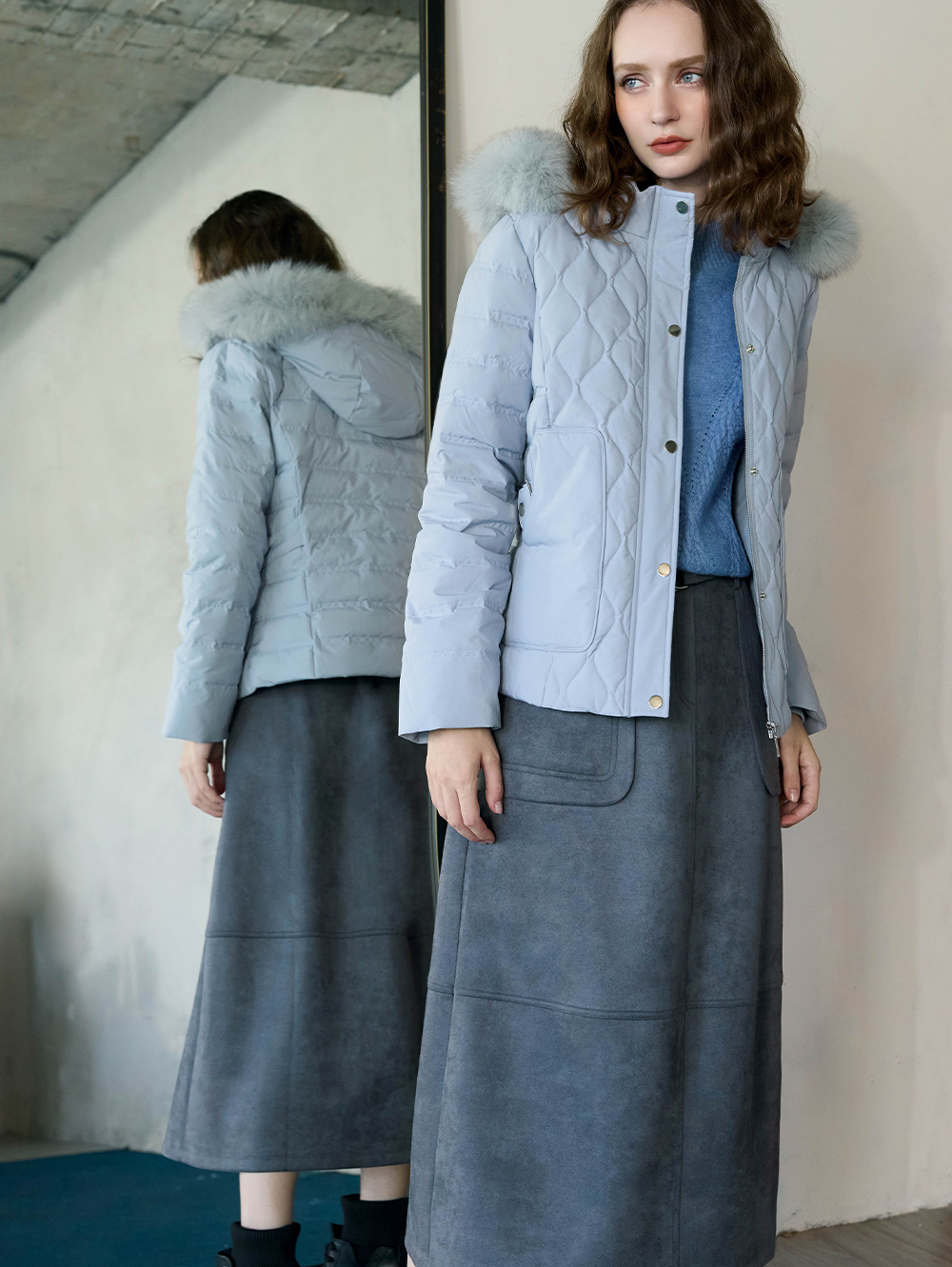 JOAN腰帶造型仿麂皮長裙