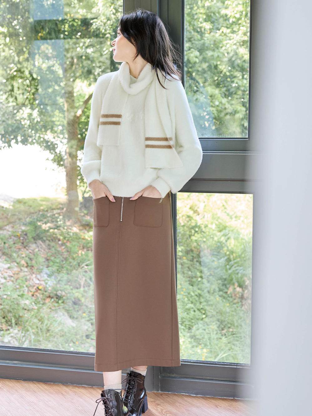 JOAN輕磨毛口袋鉛筆長裙