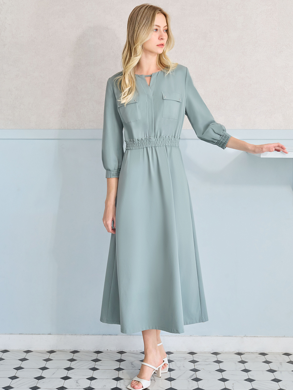 JOAN氣質優雅立體口袋長洋裝