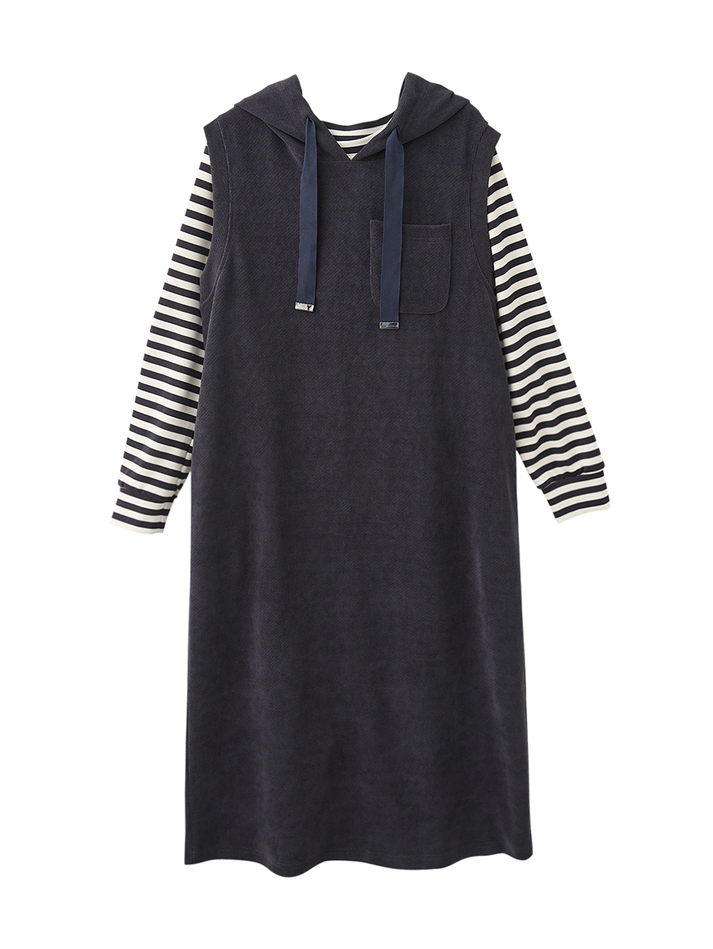 JOAN慵懶層次兩件式休閒連帽洋裝