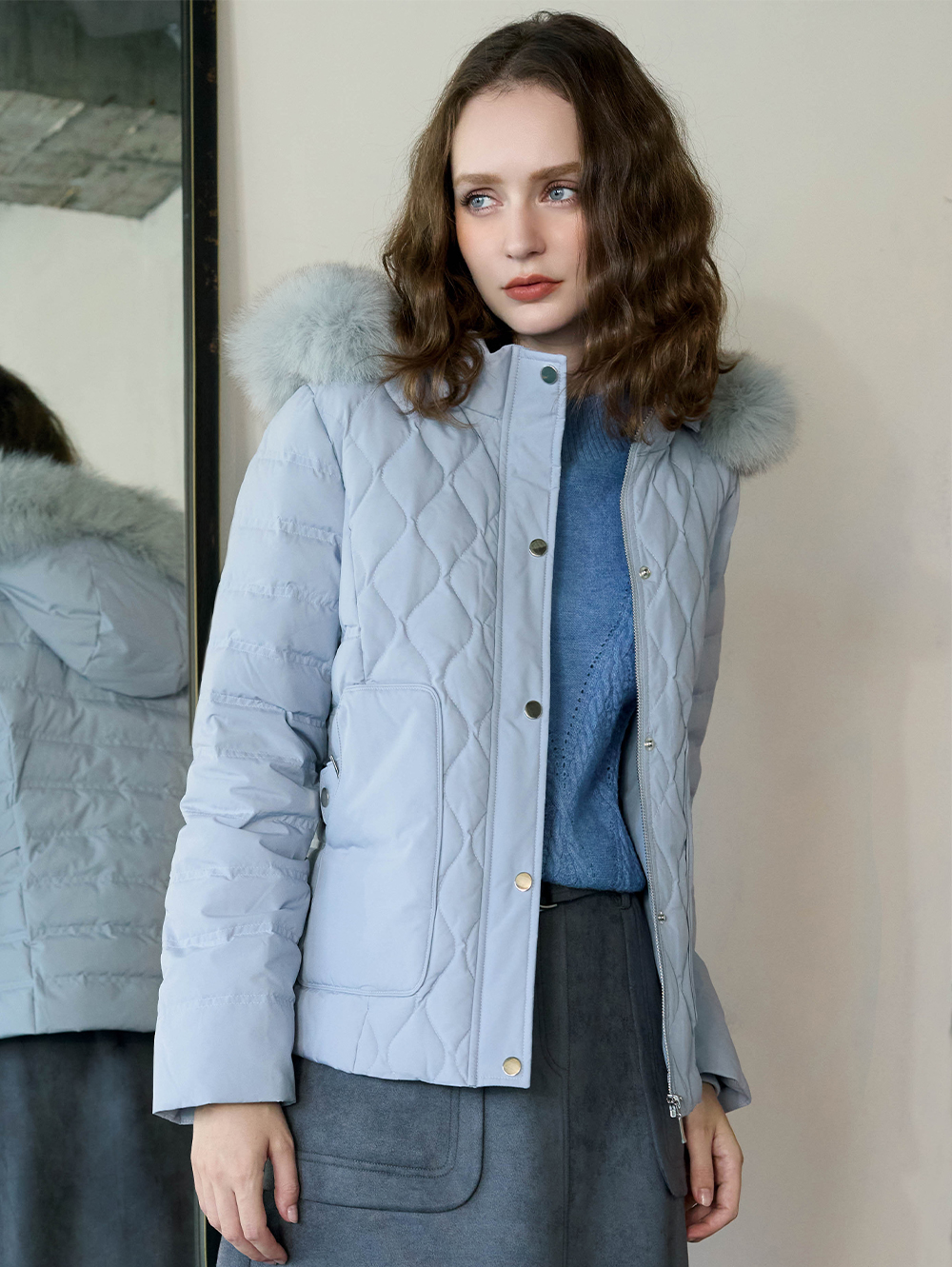 JOAN真狐狸毛領短版與絨外套