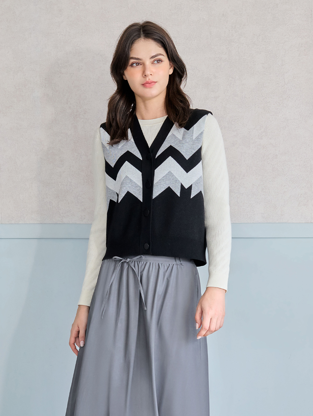 JOAN波紋組織合身打底針織上衣