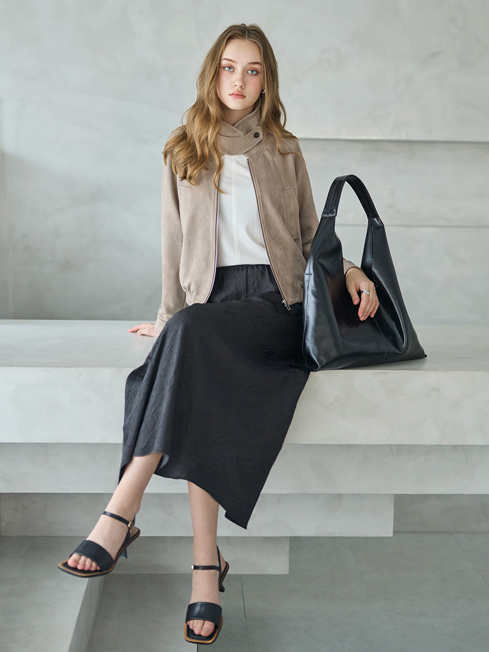 DE NOVO啞光光澤感肌理面長裙