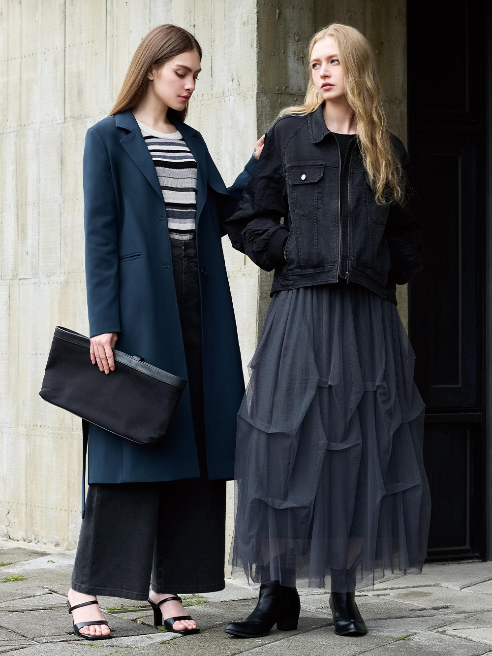 DENOVO腰綁帶職裝俐落直寬褲