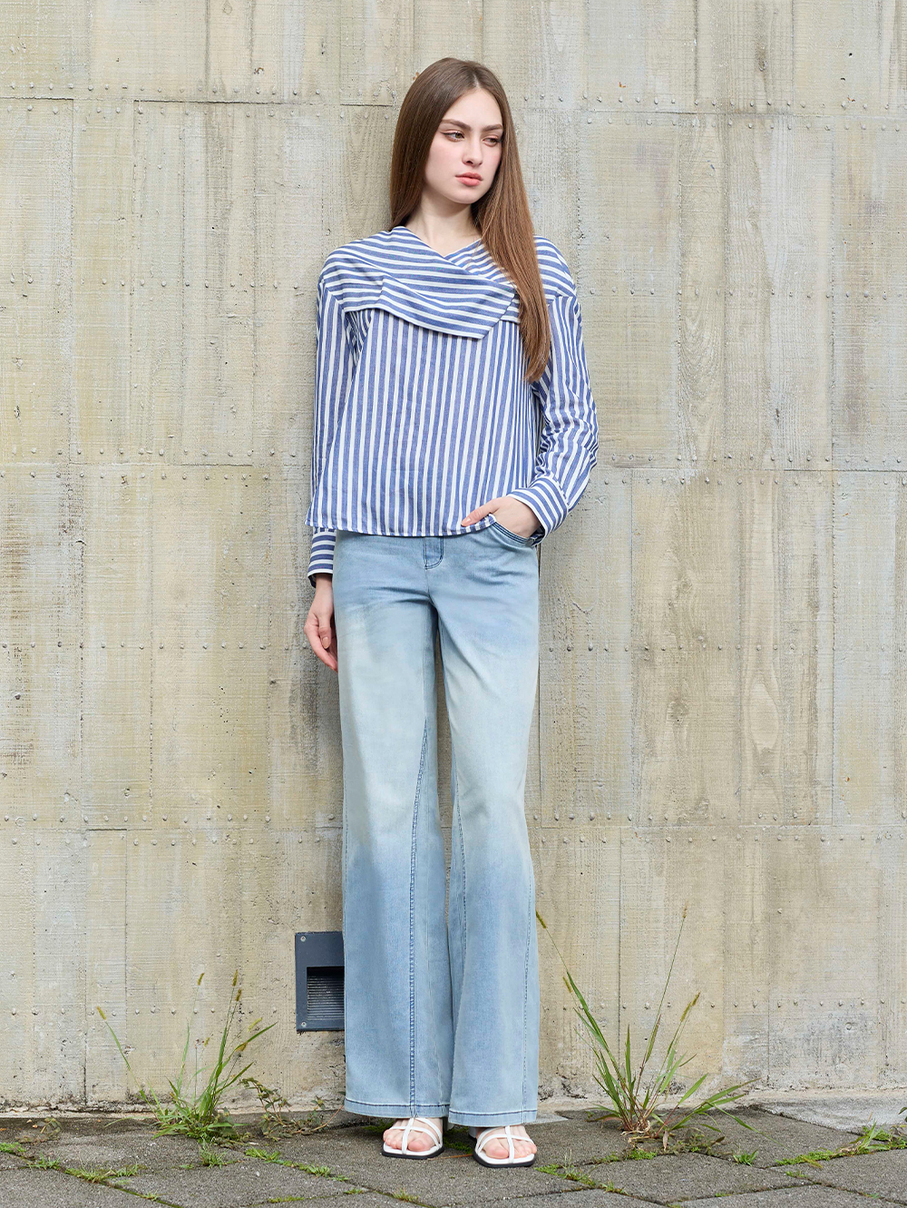 DE NOVO水洗柔軟舒適牛仔寬褲