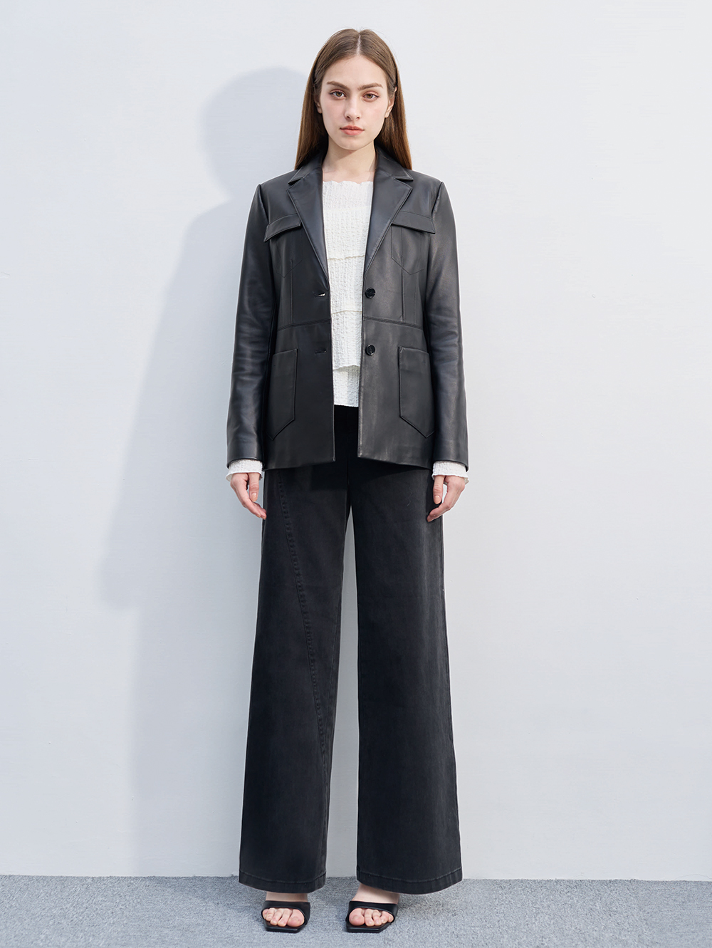 DENOVO斜切剪裁休閒直寬褲