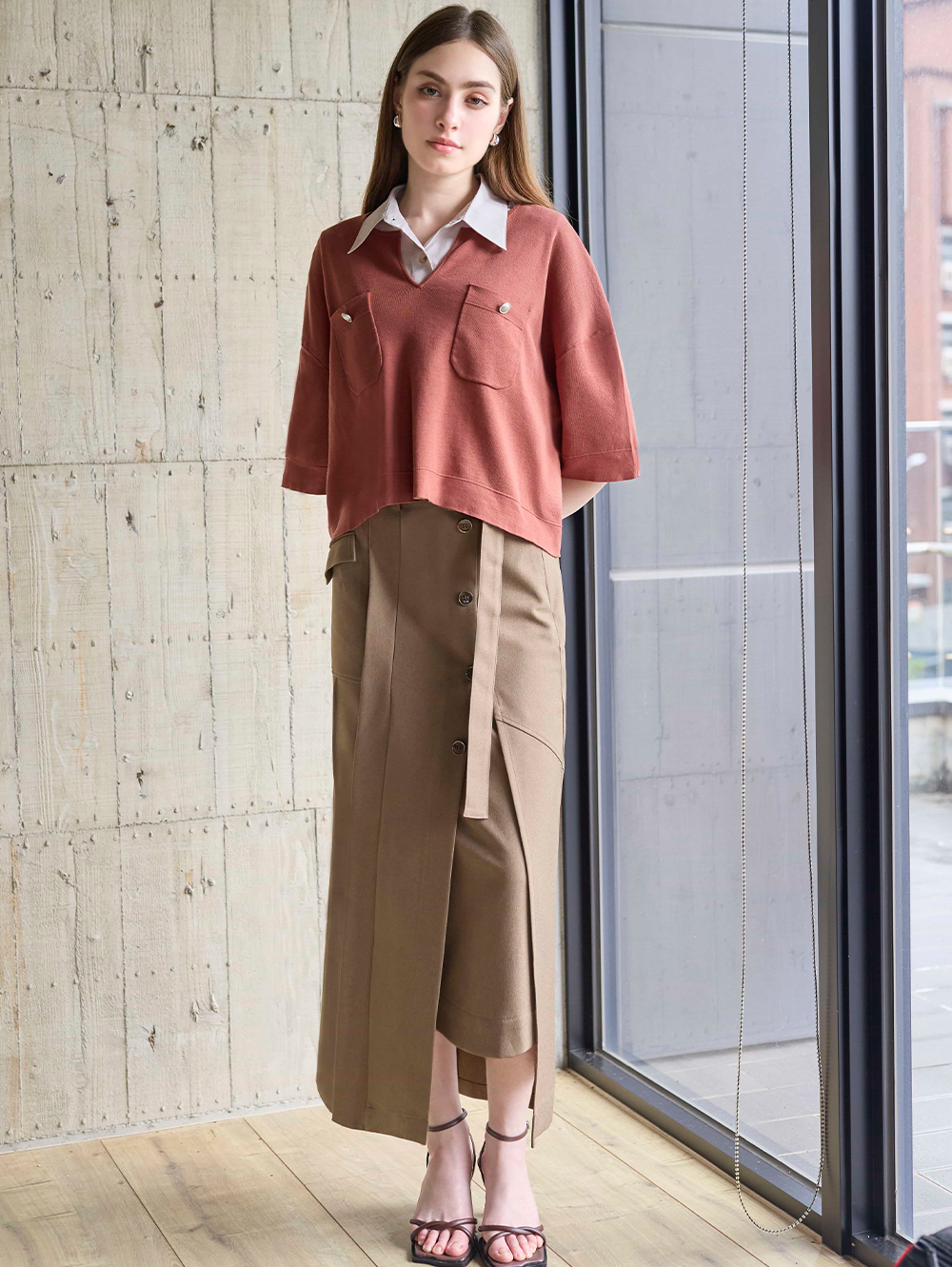 DENOVO不對稱仿開襟A字裙