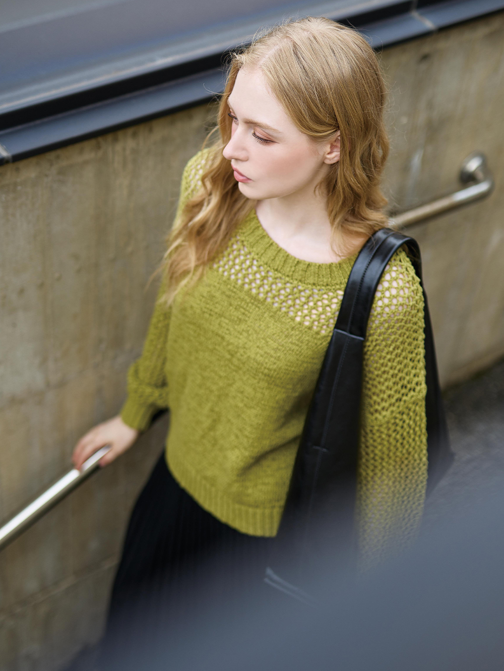 DENOVO粗針簍空寬鬆針織毛衣