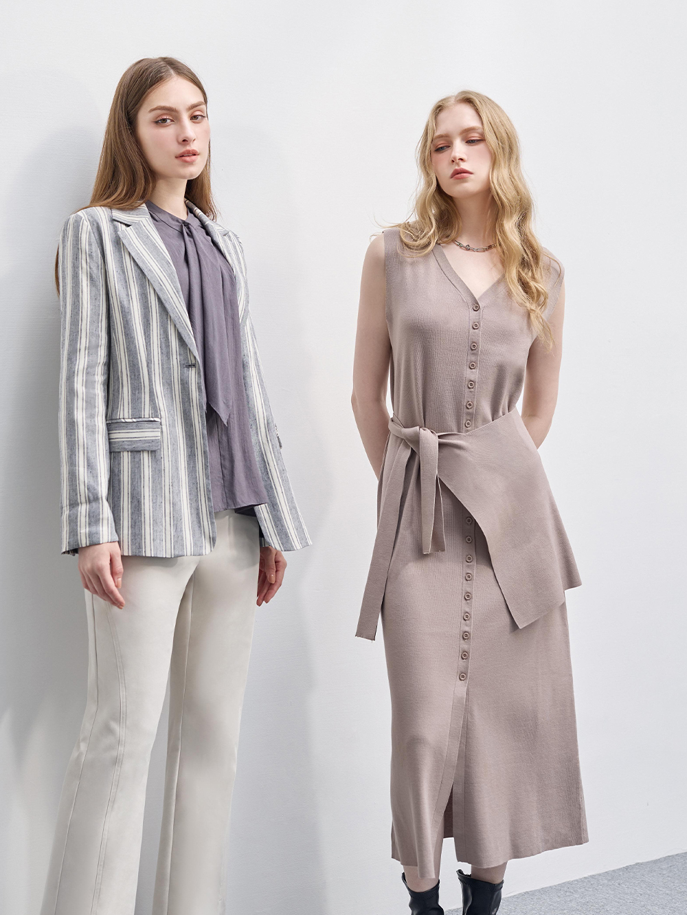 DENOVOV領針織排釦洋裝(附針織披肩)