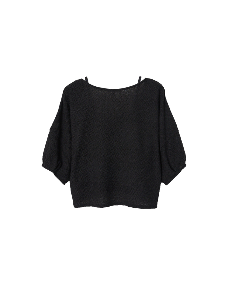 abito扭結澎袖上衣彈性背心SET