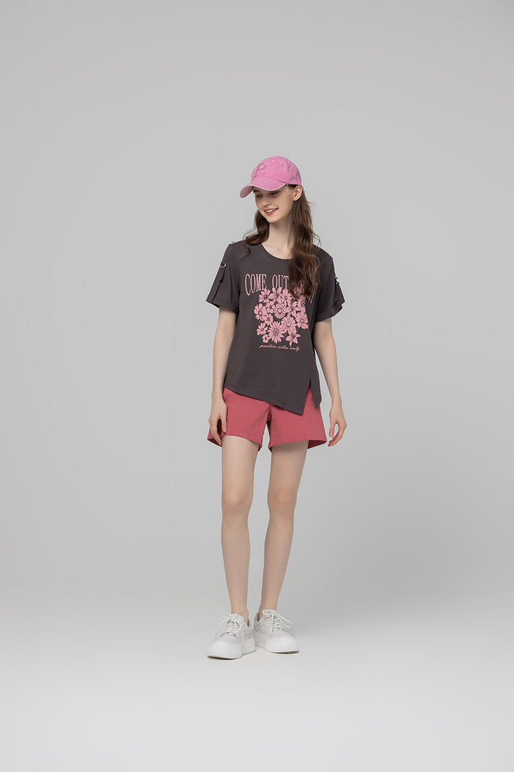 abito雙口袋圈圈線條素色短褲