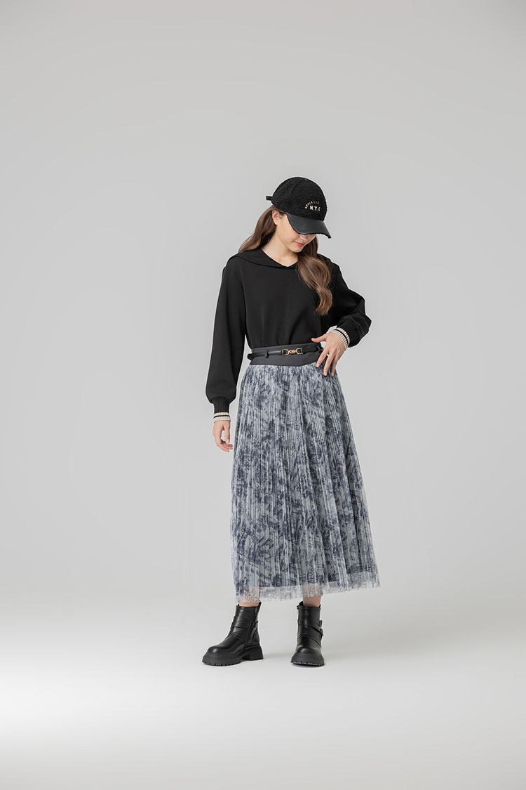 abito特殊印花細褶紗裙